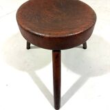 Tabouret trépied rustique ancien en bois, années 1900