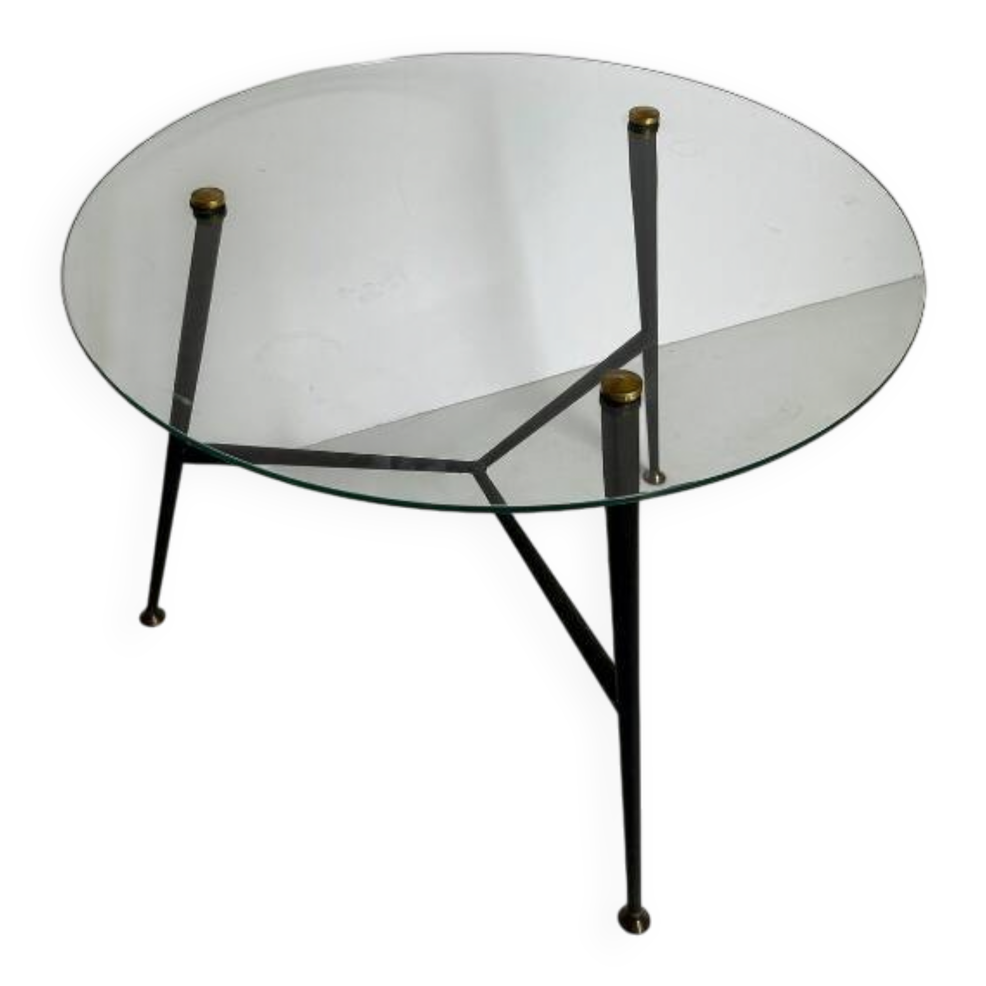 Table basse ronde en verre et métal des années 1950