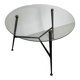 Table basse ronde en verre et métal des années 1950