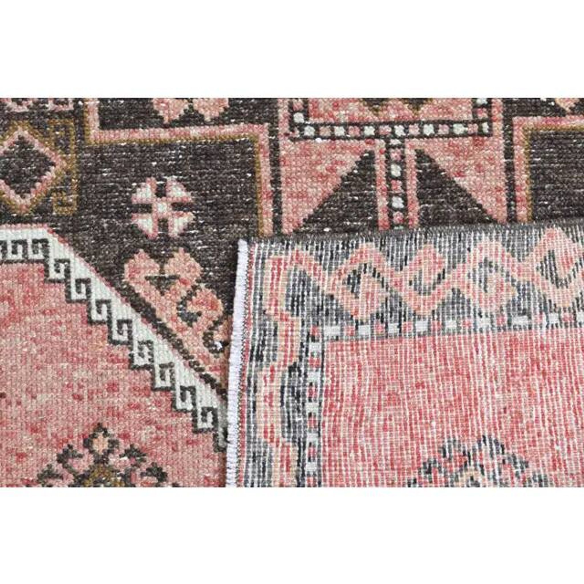 1970s Turkish Oushak Handmade Wool Cotton Pink Runner Rug  98x293