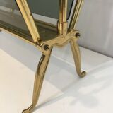Neoclassical magazine rack in brass and blue glass