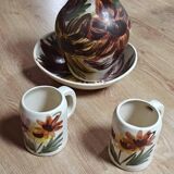 Vintage floral stoneware pitcher vase saucer and mug set