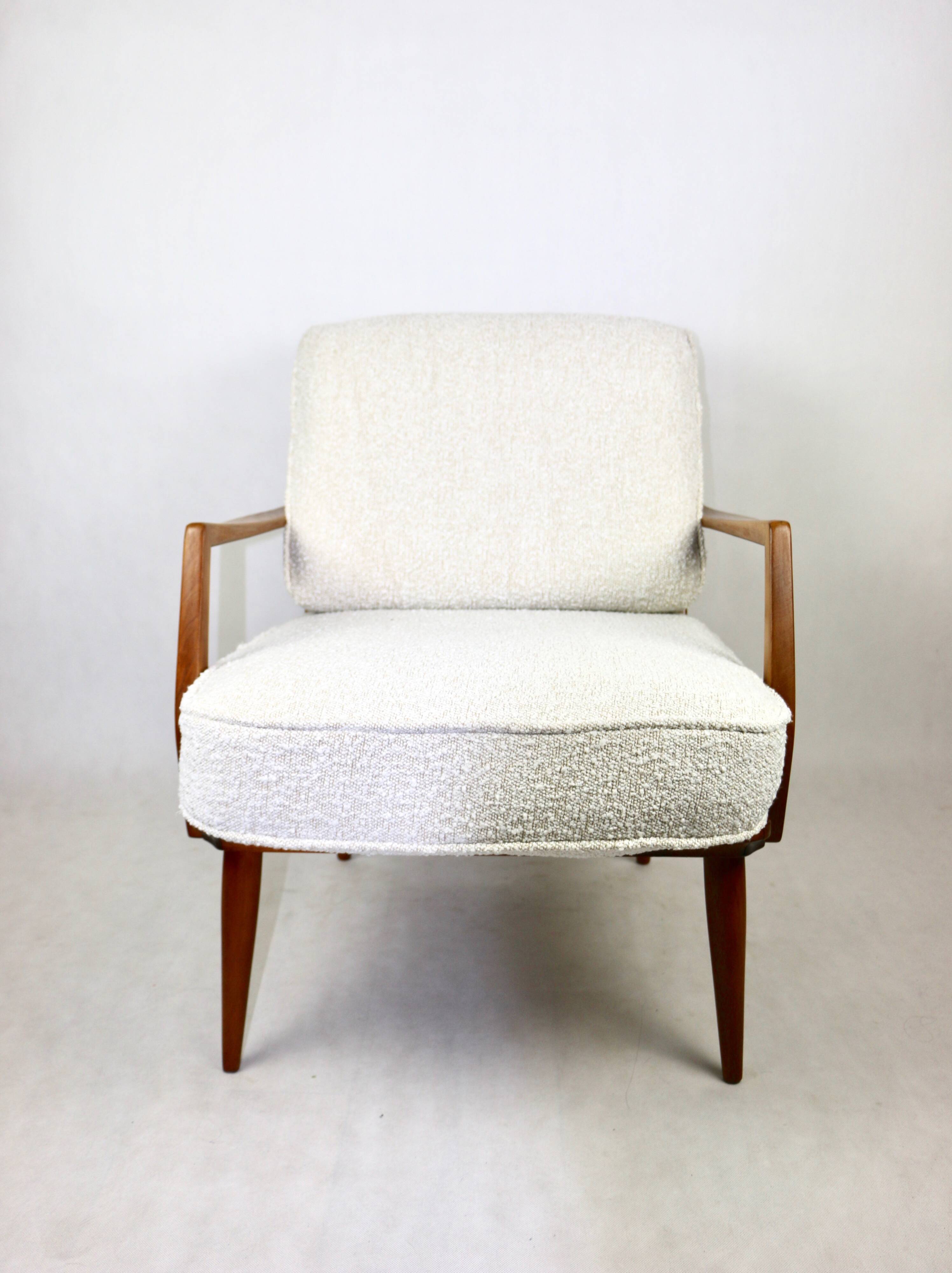 Club white ivory bouclé lounge chair, 1970s