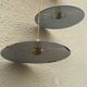Pair of old pendant lights in green and white enamelled sheet metal, industrial style, retro farmhouse