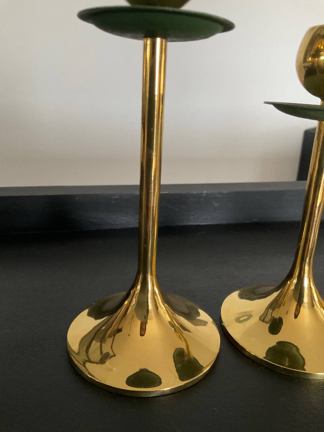 Trio of vintage brass candlesticks