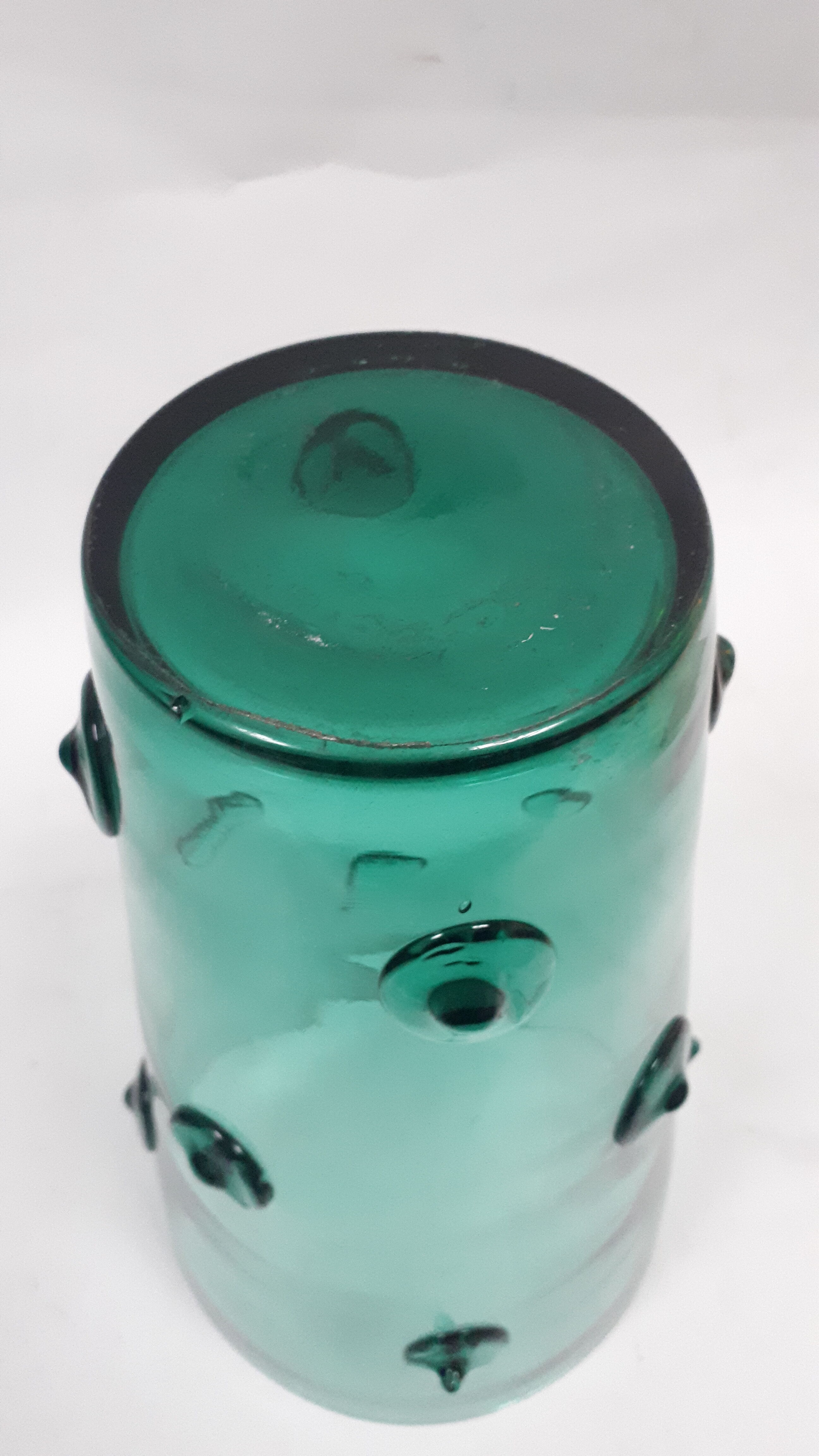 large vase glass vintage style Murano 1970 1980 green transparent relief decoration