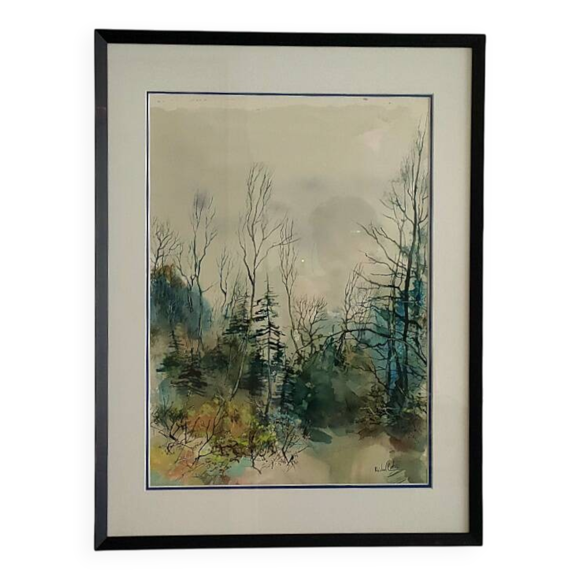 Painting signed Michel COLIN (1934) – Watercolor – Vosges undergrowth