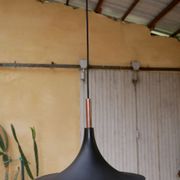 Vintage tulip hanging lamp in black metal and copper