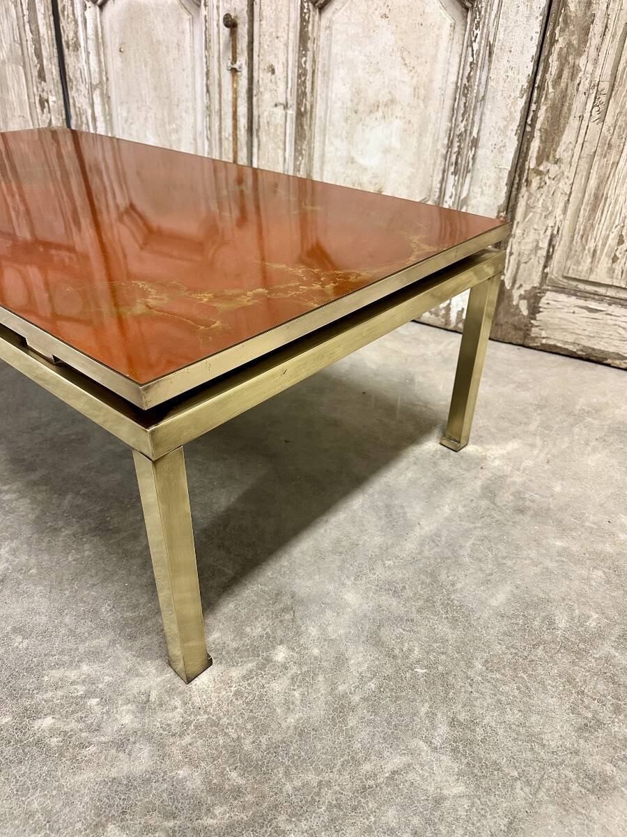 Guy Lefèvre coffee table for Maison JANSEN, imitation lacquer top, circa 1970.
