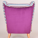 Completely restored czech midcentury blue armchair, 1950s. beech