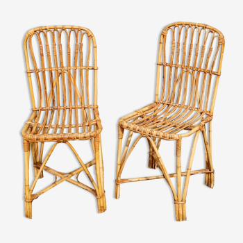 Paire de chaises en rotin années 50