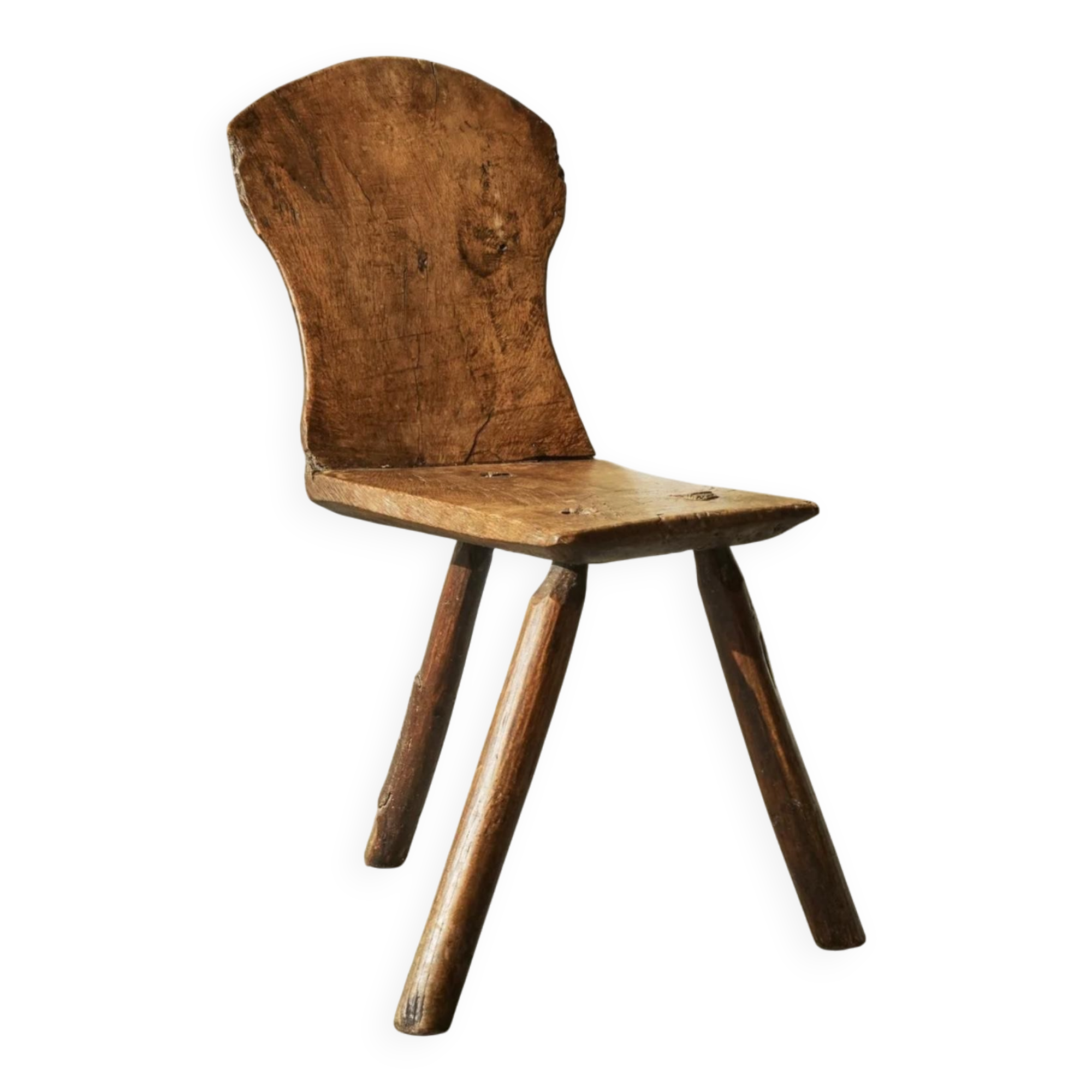 Tripod accent chair Wabi Sabi, hand-carved, 19th century.
