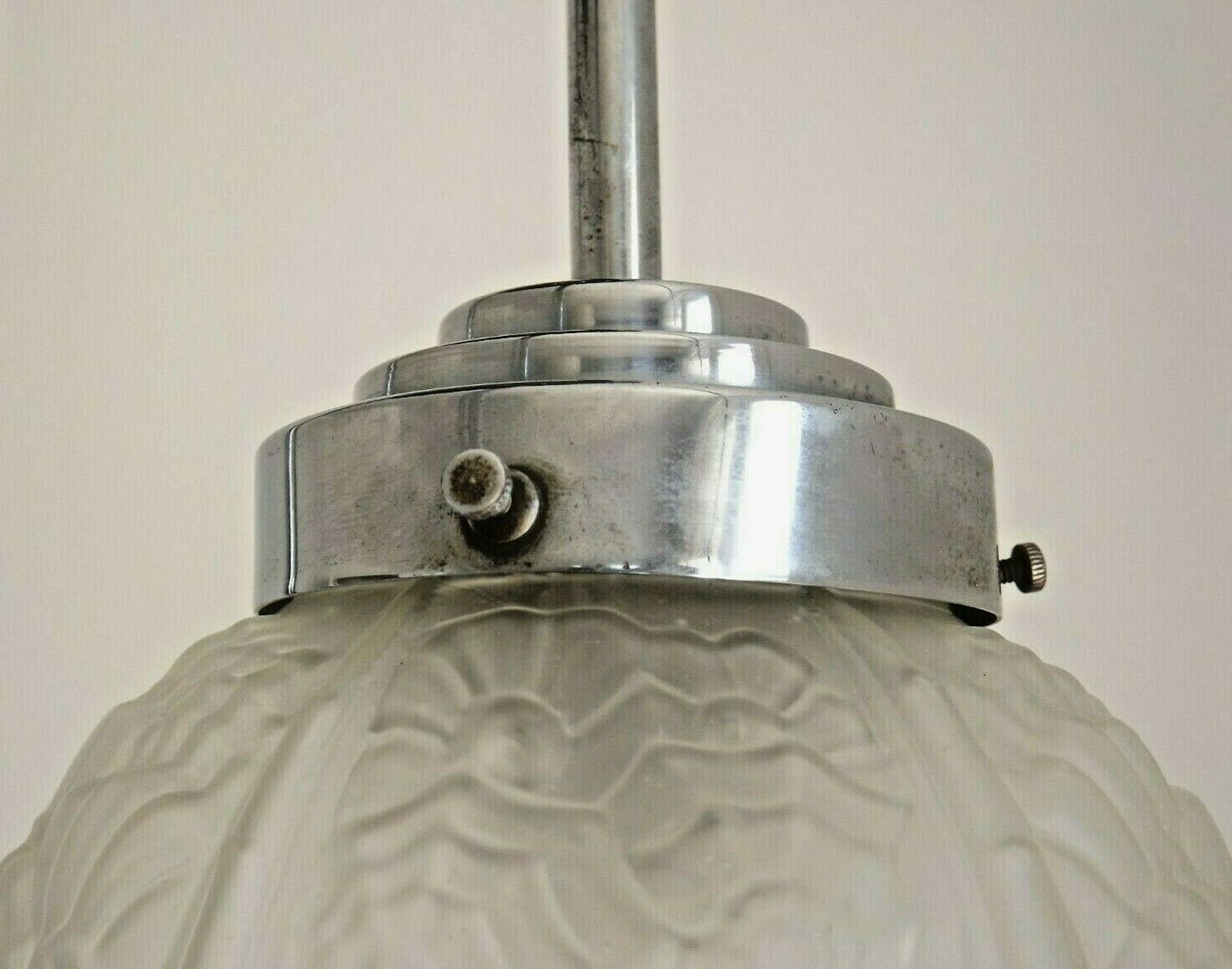 french art deco light in chrome with 3 floral opaque glass shades