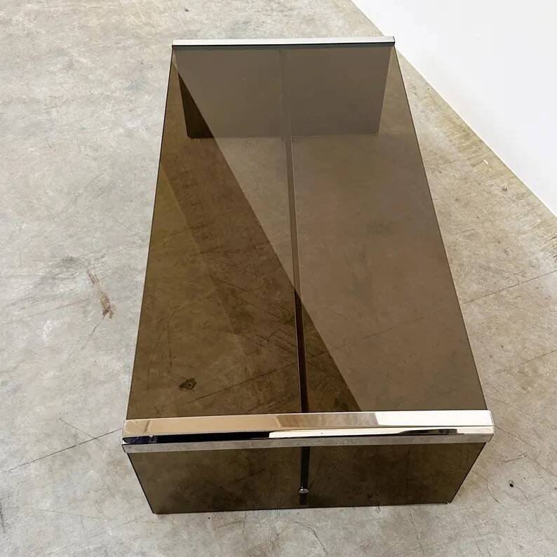 Smoked Glass Coffee Table Radice & Galotti with Chrome Details, Italy, 1970s