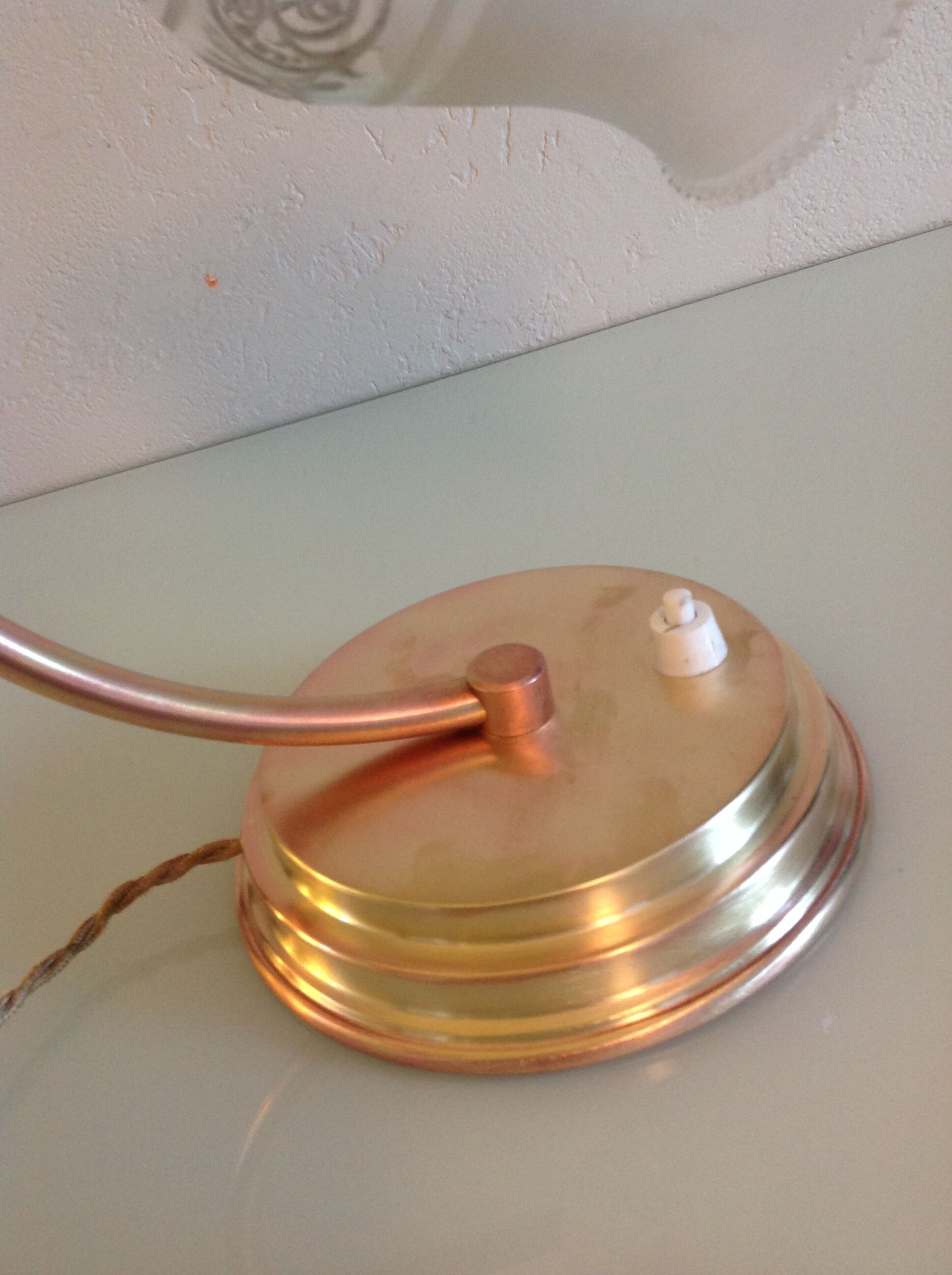 Brass bedside lamp and glass silkscreen vintage 50-60 years