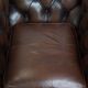 Dark brown English cowhide leather chesterfield armchair