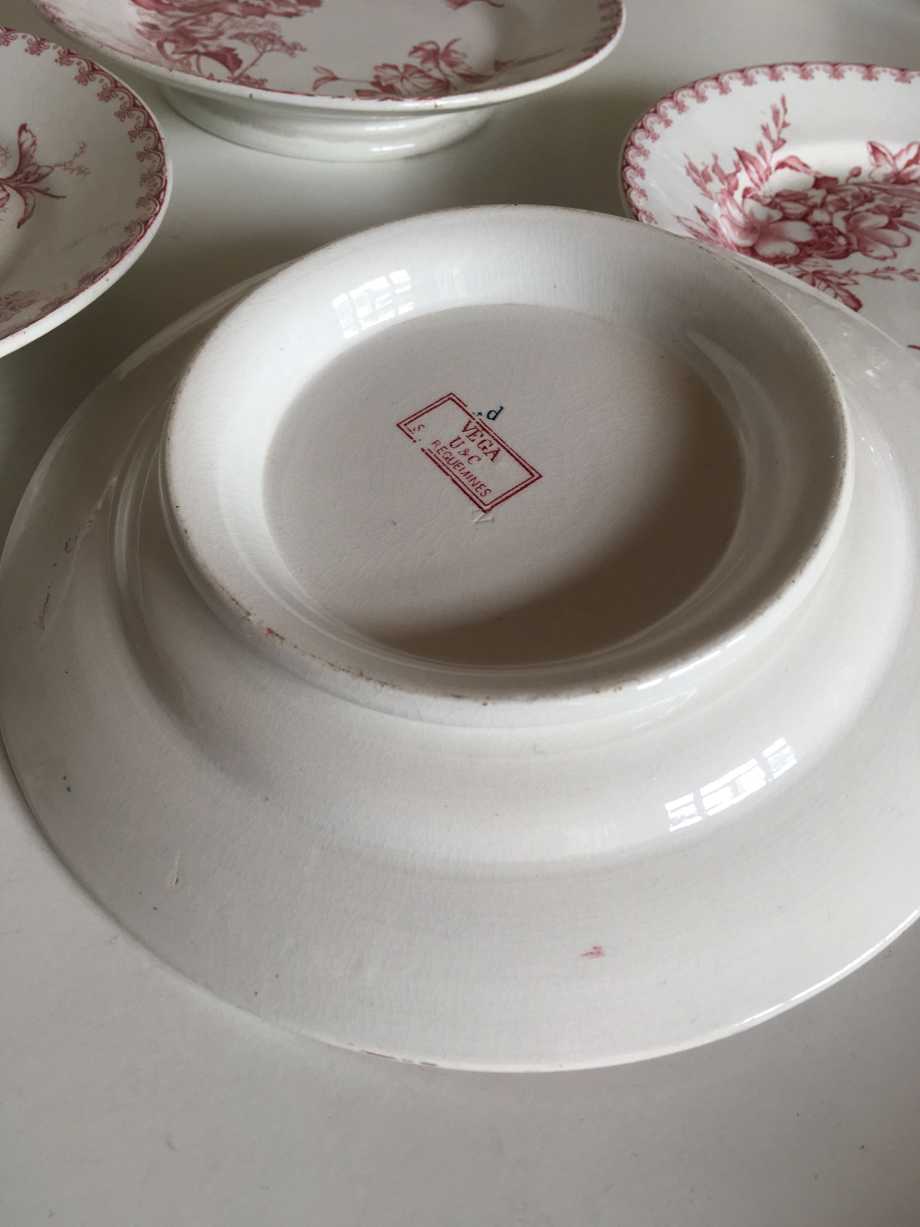 Set of 4 plates raised Sarreguemines land railway 19th décor Vega