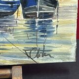 Painting Oil on canvas, Marine, Boat at anchor signature to identify