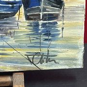 Painting Oil on canvas, Marine, Boat at anchor signature to identify