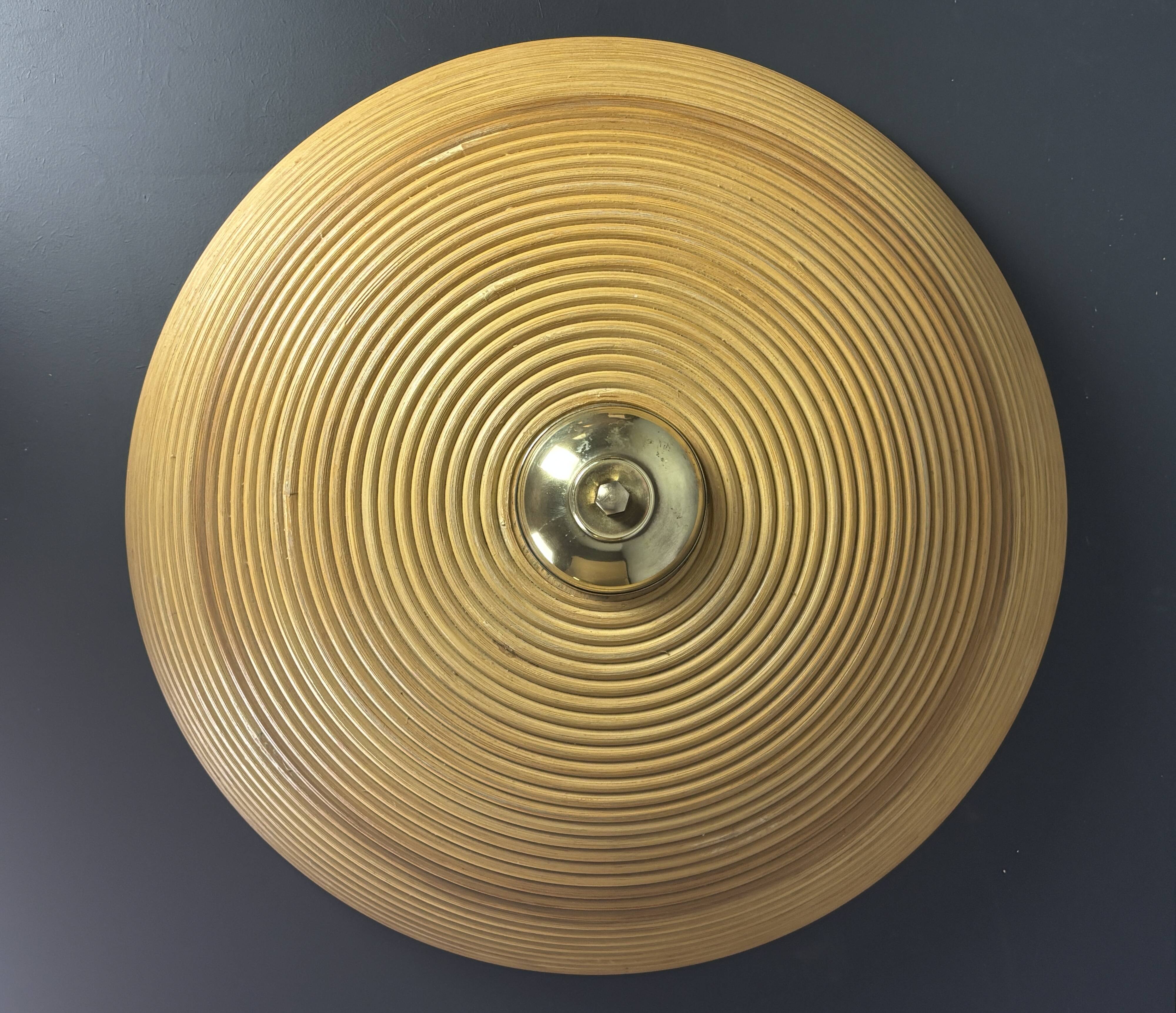 Pencil Reed Rattan Bamboo and Brass Mushroom Table Lamp, Italy, 1970s