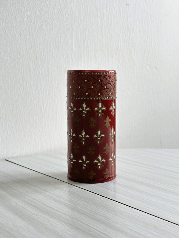 Petit vase rouleau ancien en céramique émaillée rouge