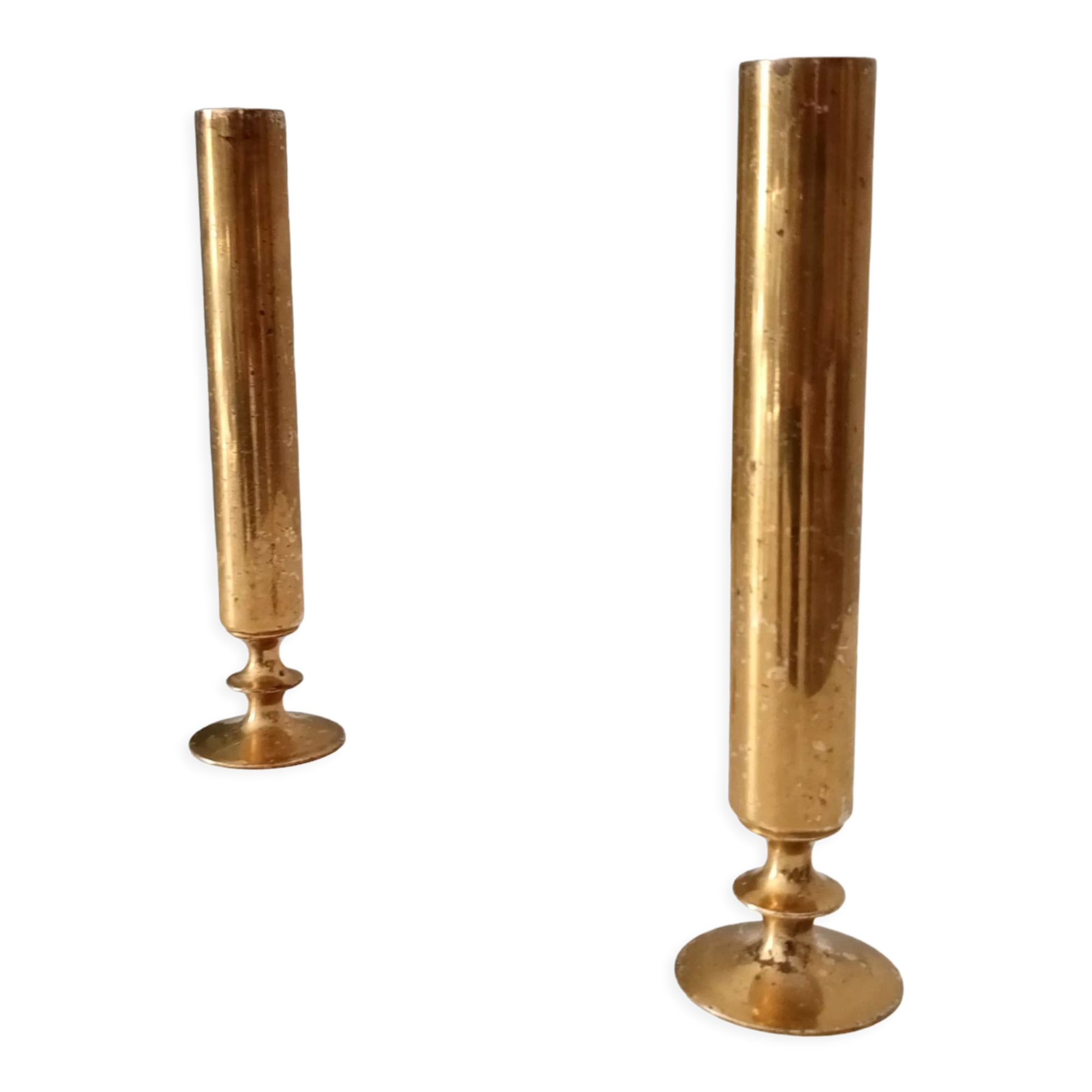 Pair of soliflores in solid brass folk art early twentieth century