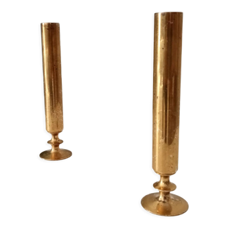 Pair of soliflores in solid brass folk art early twentieth century