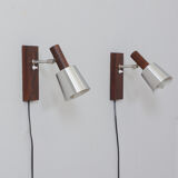 Pair of Jo Hammerborg  rosewood wall sconces with aluminium shades, Denmark 1960s