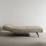 Swedish Mid Century Wooden Daybed in Teak and Beige Hide, 1960s