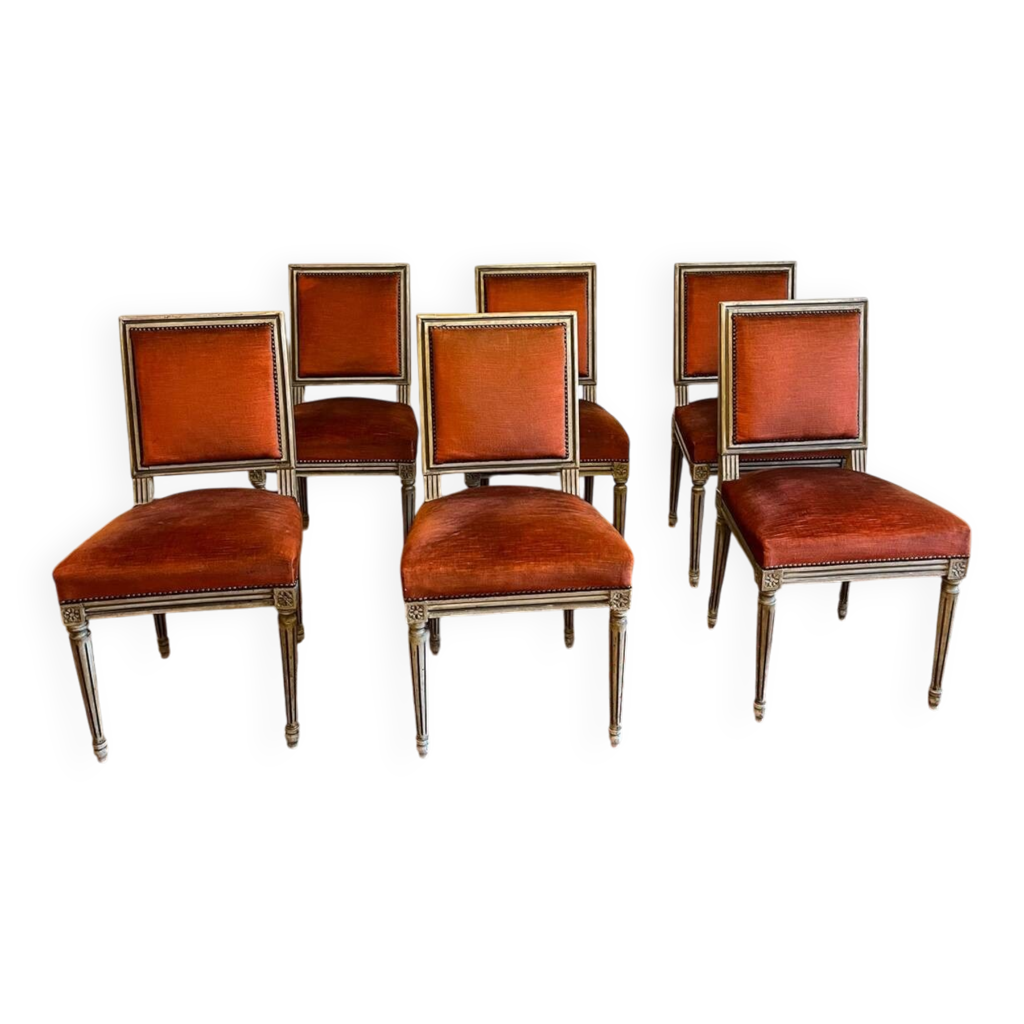Lot De 5 Chaises Louis XVI - Style Fauteuil, Bois Beige, Hauteur 95cm, Largeur 47cm