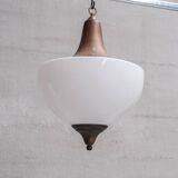 Large mid-century metal and opaline glass french pendant light