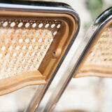 Set of 3 folding chairs in rattan and chromed metal, vintage chair, design, 60's