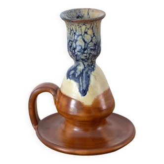 Ceramic Candlestick Holder, Vintage Studio Pottery, Drip Glaze Candleholder