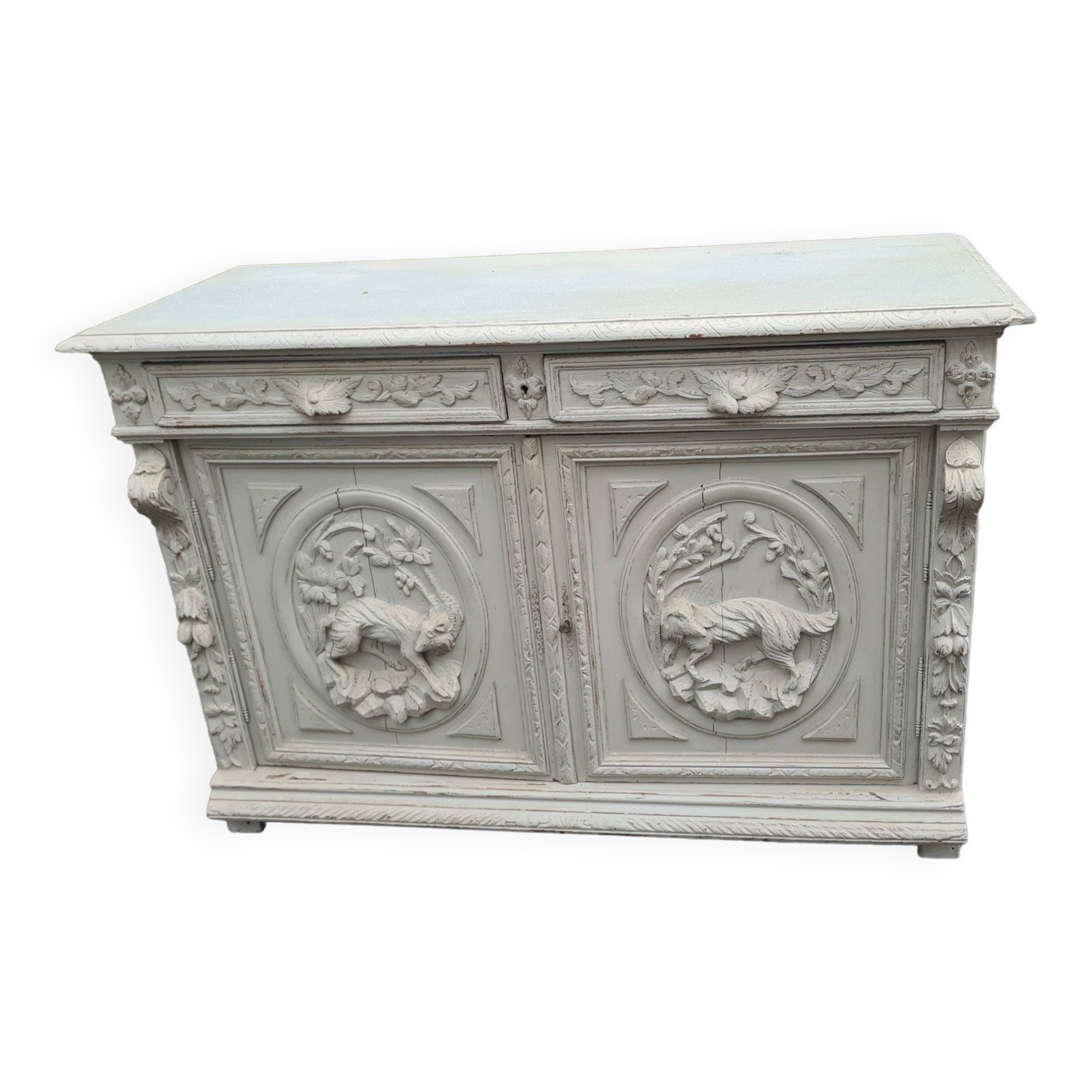 Old hunting buffet with original beige patina / hunting furniture