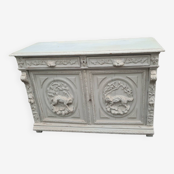 Ancien buffet de chasse patine d'origine beige / meuble de chasse