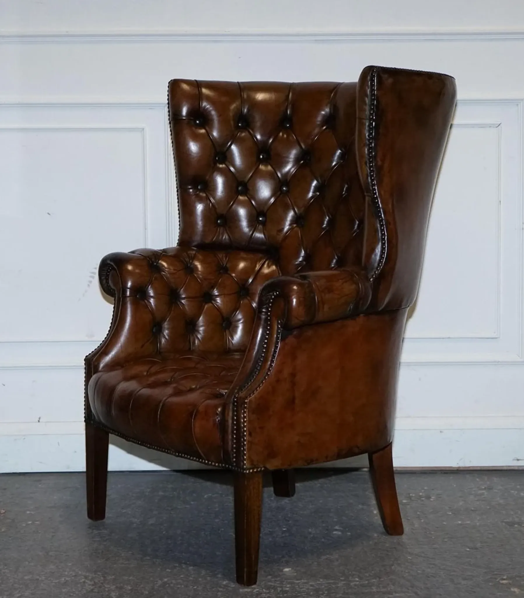 Chesterfield Porter Wingback Chair in Hand-Dyed Leather