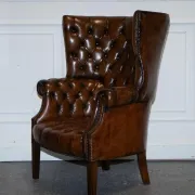 Chesterfield Porter Wingback Chair in Hand-Dyed Leather