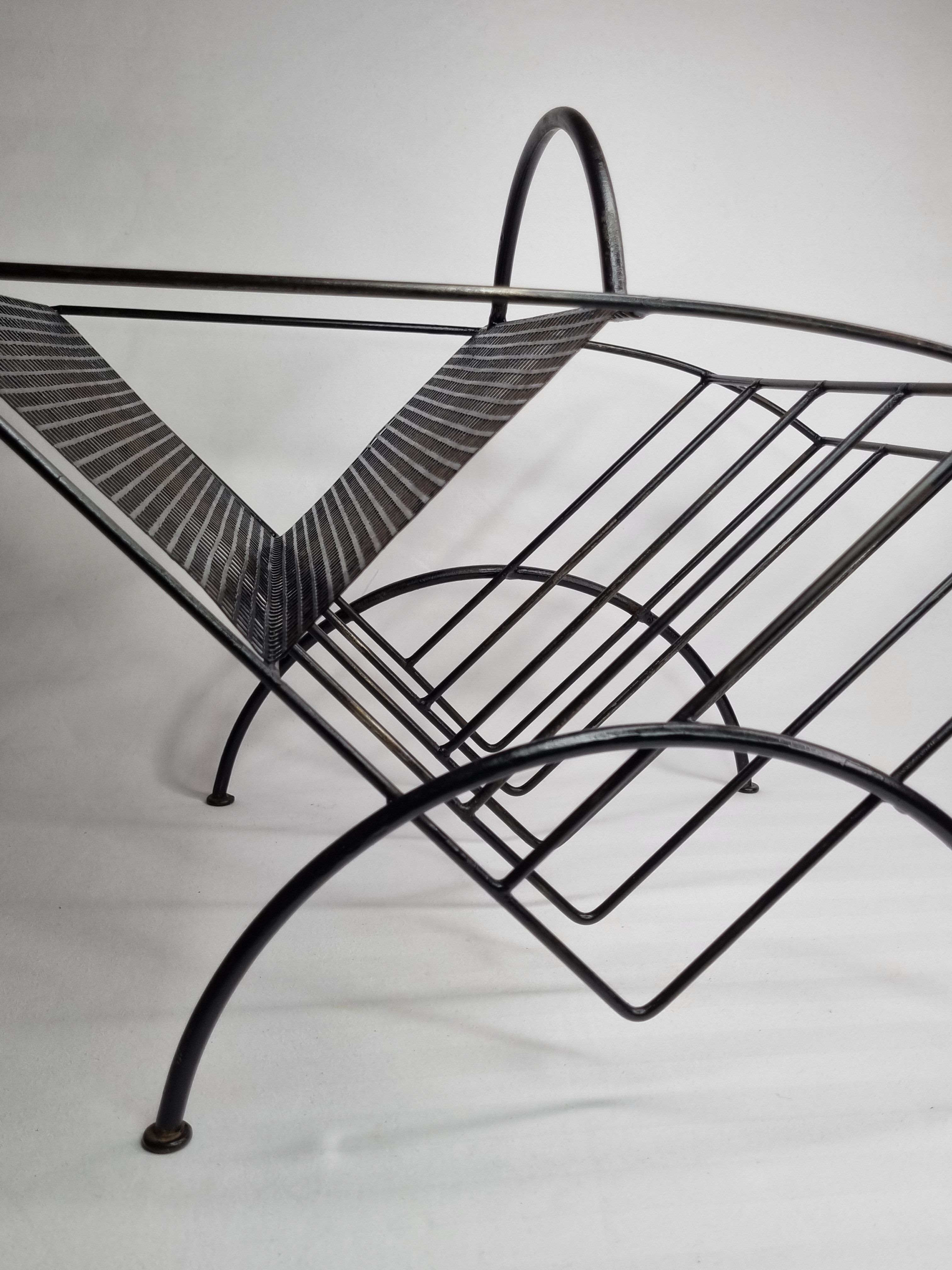 Vintage magazine holder in steel and perforated metal