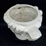 Large white earthenware flowerpot with faun heads circa 1900