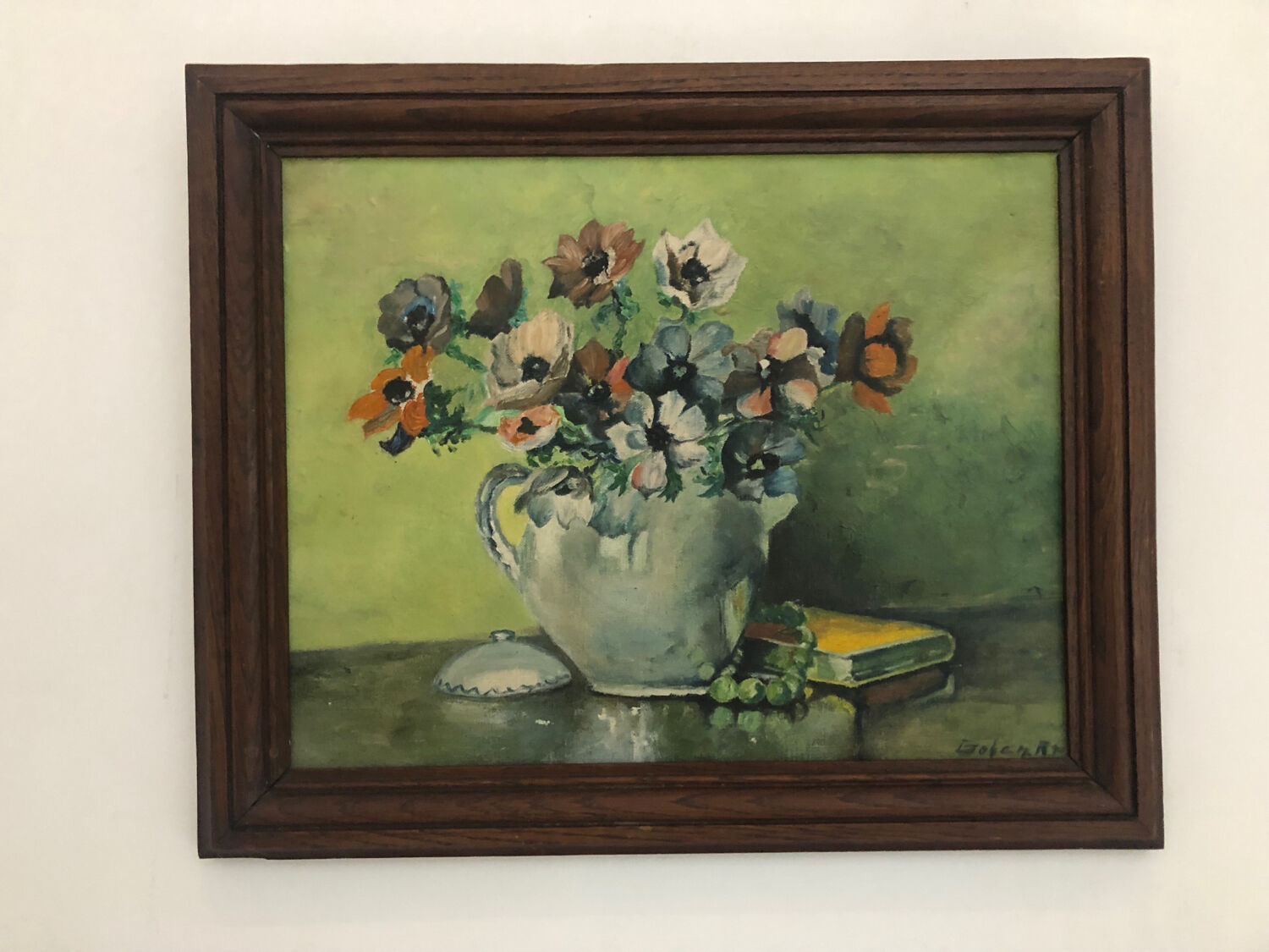 Oil on panel bouquet signed