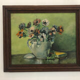 Oil on panel bouquet signed