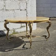 French Vintage Onyx Marble Bronze Coffee Table Style Louis XV 60s