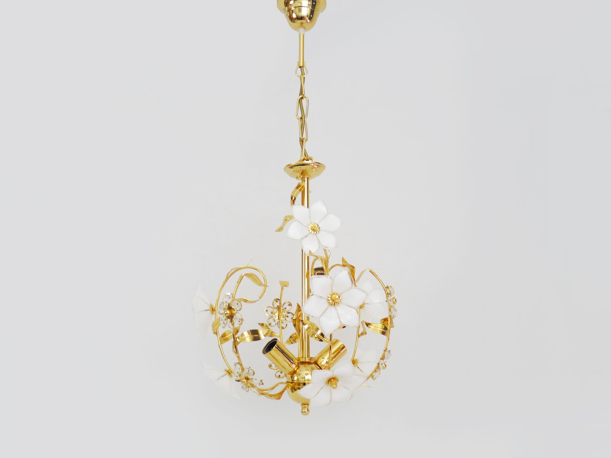 Vintage flower chandelier in Murano glass and brass with 2 burners. Year 70