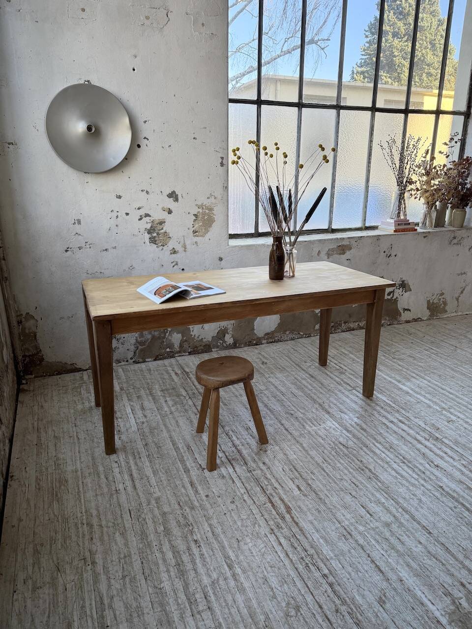 Table de ferme en pin et chêne