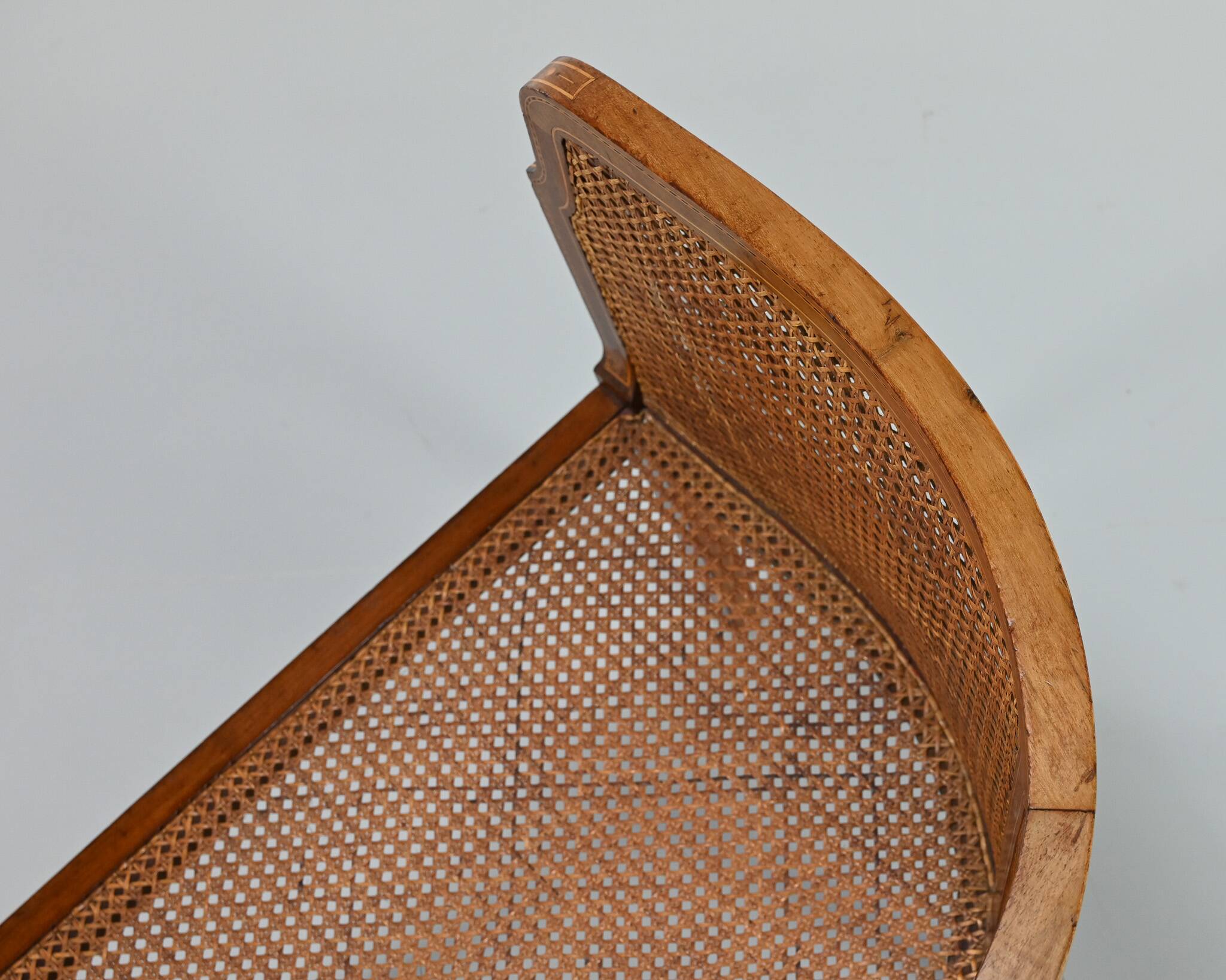 Vintage caned basket bench, 1950s