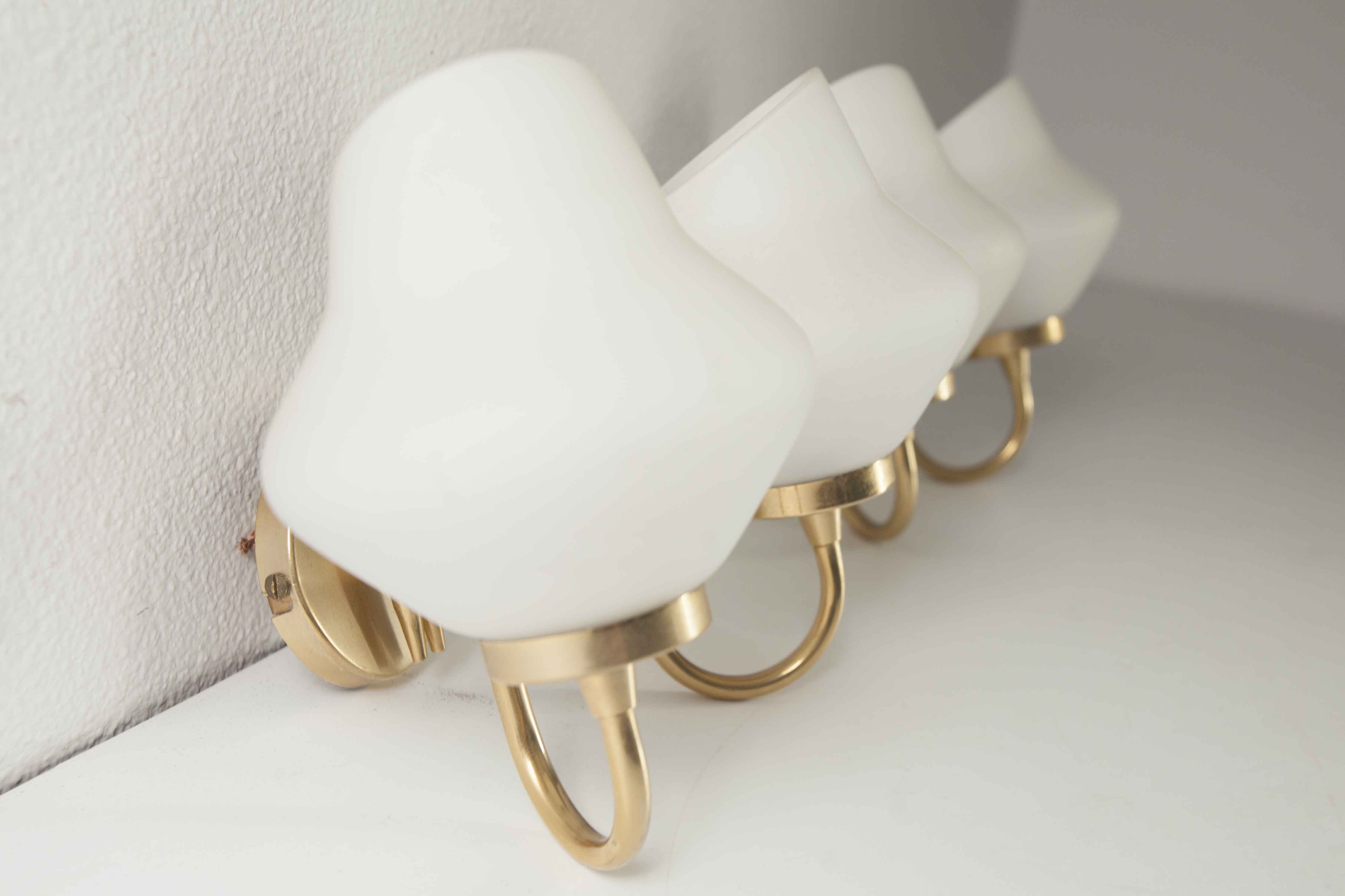 Pair of 60s brass and opaline sconces
