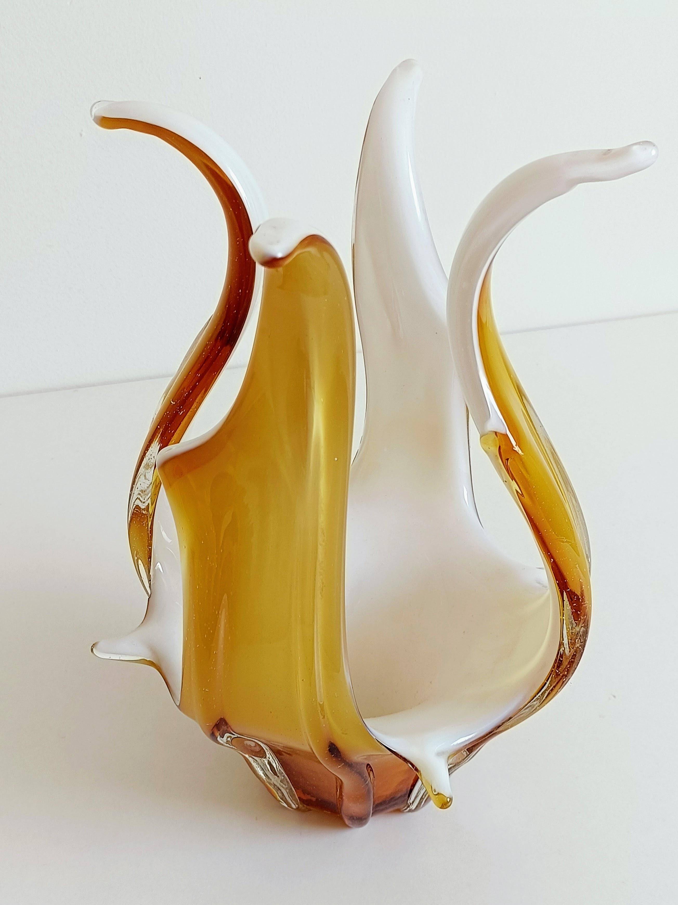 Mid-Century Modern Murano Glass Vase, Amber & Opal, Italy, 1960s