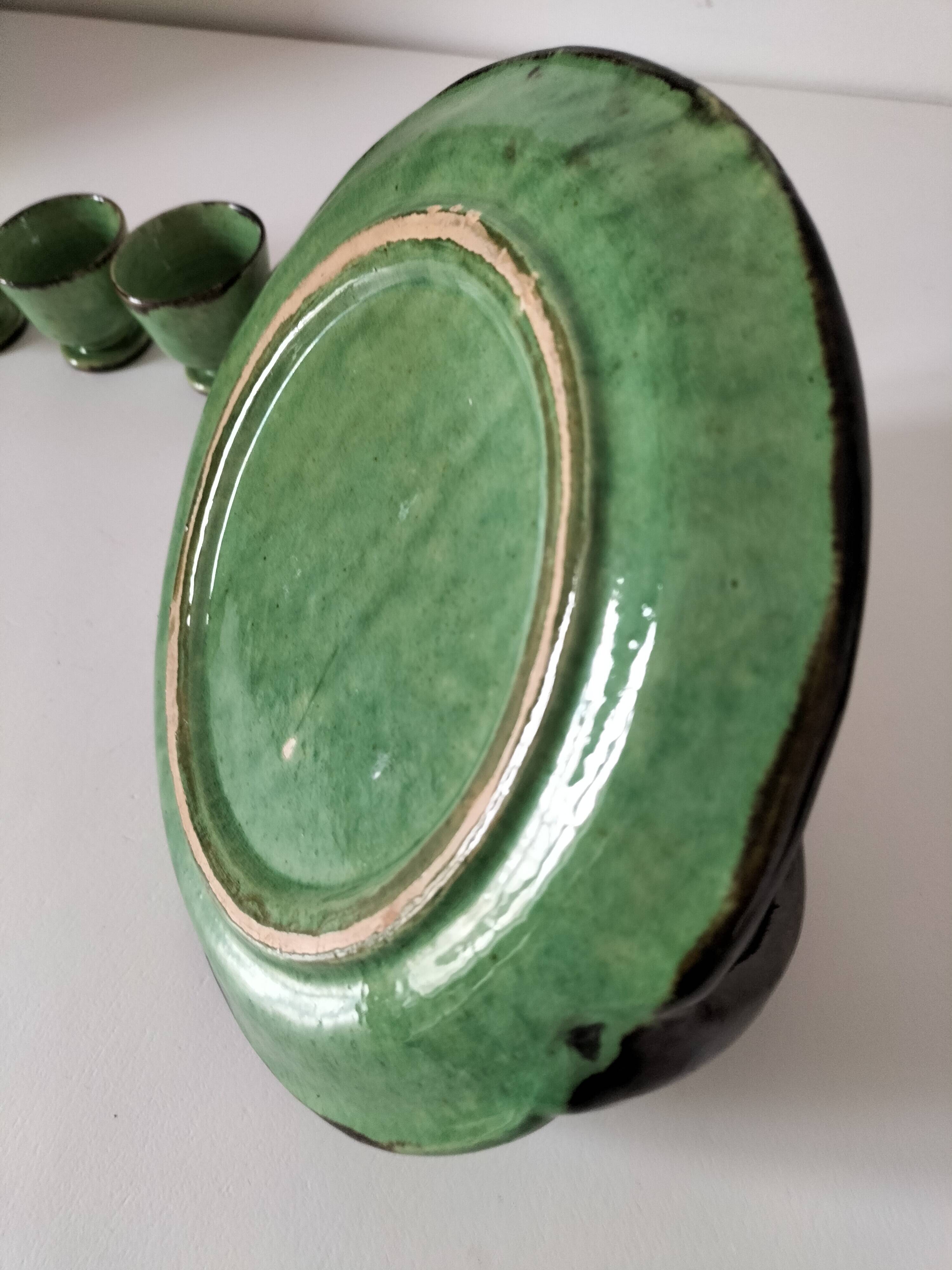 Plateau and its 4 ceramic workshop bowls - green Geneva