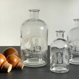 BOTTLES Engraved Glass and VINTAGE Wood