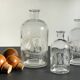 BOUTEILLES Verre Gravé et Bois VINTAGE